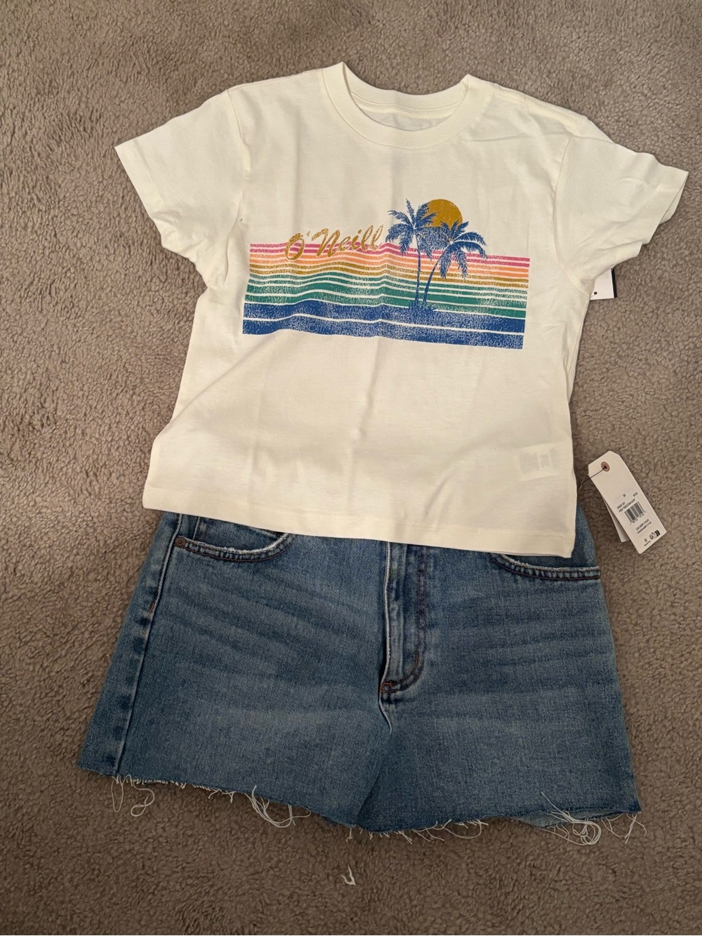 O'Neill Cream Tee with Rainbow Palm Graphic